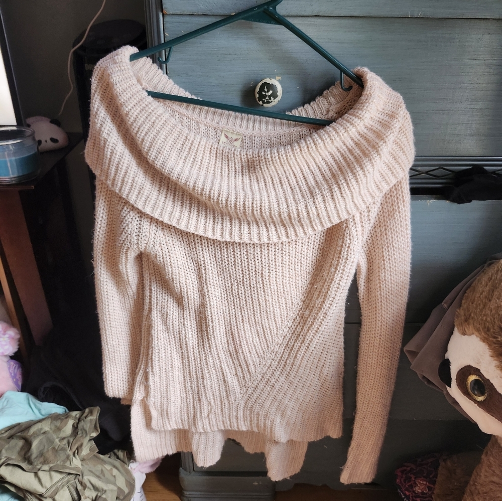 Cozy Pink Off The Shoulder Sweater